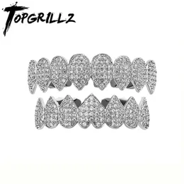 Collane con ciondolo TOP Iced Out CZ Denti Set Top Bottom Placcato oro 14K Hip Hop Rapper Gioielli Regalo per feste per uomo Donna 221109