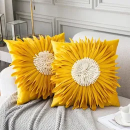 Poduszka poduszka holland aksamit chryzantem żółta beżowa różowa pokrywa słonecznik kwiatowy salon
