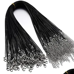 Chains Black Leather Cord Rope Chain Necklace Waxed Lobster Claw Clasp Bk For Jewelry Making String Diy Accessories Drop Delivery Fi Dhf2L