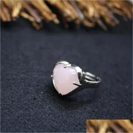 Solitärring Natursteinring Liebe Herz Einstellbar Rosa Quarz Lila Rose Kristall Fingerringe Für Frauen Party Drop Lieferung Je Dhxks