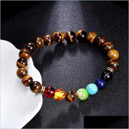 Beaded Natural Stone Tiger Eye 7 Chakra Bracelets Bangles Yoga Nce Beads Buddha Prayer Elastic Bracelet Men Women Jewelry Gift Drop D Dhfyz