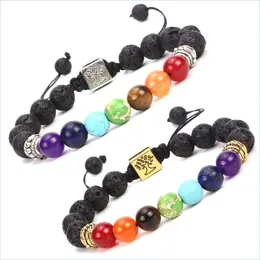 Bracciale con perline 7 Chakra Bracciale con perline Strandstree Of Life Fascino Yoga Pietra naturale Guarigione Ncing Diffusore di olio Braccialetti intrecciati con perline Goccia Dhefc