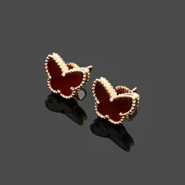 Charm designer four-leaf flower 18 karat gold tiger Eye stone VC letters mini butterfly stud earrings mini colored shells luxury jewellery orecchini