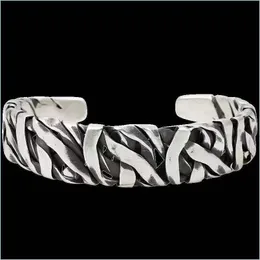 Bangle Bangle Mens rostfritt stål Retro Irregar Folding Texture Fashion Punk Öppna Bred armband smycken present Bangle Drop Delivery Bra Dh7no