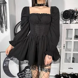 Casual Dresses 2022 Gothic Lolita Dress Lace Up Black Corset Vintage Women Girl's Aesthetic High Waist Punk Party A Line