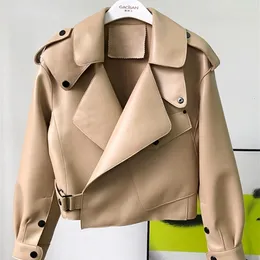 Damen Leder Faux FTLZZ Frühling Herbst Mode Weiche Jacke Frauen Lose PU Kurzmantel EIN Knopf Lokomotive Chic Outwear 221111