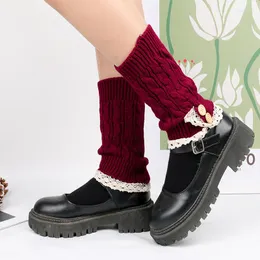 Knee Pads Women Winter Warm Lolita Style Cute Crochet Lace Trim Gaiters Boot Socks Girl's Short Fashion Cuffs