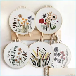 Andra konst och hantverk Övriga konst och hantverk DIY -broderi -startpaket med växtblomma mönster bambu hoop färgtrådar korsa sti dhw2i