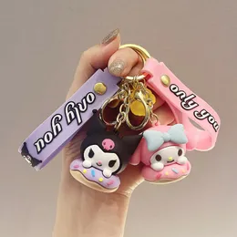 Cartoon Kuromi With Doughnut Silicon Pendant Jewelry Key chain Backpack Ornament Car key Ring Gifts