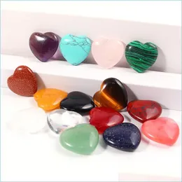 매력 20mm 심장 모양 No Hole Loose Beads Seven Chakras Stones Charms Healing Reiki Rose Quartz Crystal Crystal Cryctal Crafts Dho0U