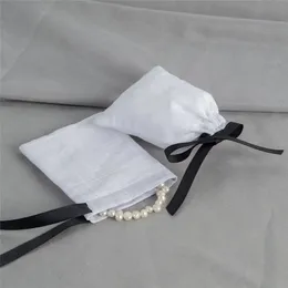 Хлопковые подарочные пакеты с лентой на заказ логотип мешочки для шнурки