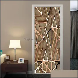 Nyhetsobjekt 2st/set Rose Gold Geometric Mönster 3D Wall Door Sticker Selfadhesive Waterproof Wallpaper Decals Home Decor 244 Drop DHY5H