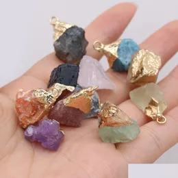 Kolye Kolyeler Altın Kaplama Çakra Druzy Quartz Kolye Irregar Reiki Şifa Kristal Takılar için Kristal Takılar Yapma Drop Del Dh0IJ