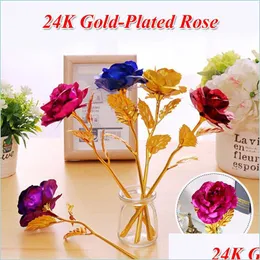 Andra festliga festförsörjningar 24K Gold Foil Plated Rose Aluminium Valentines Day Gift Lover Christmas Gifts Home Decoration Drop Del DHB4W