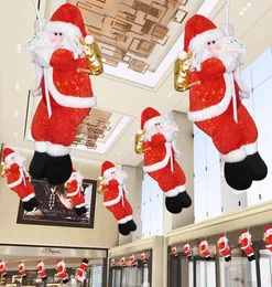 Ecofriendly 35cm Decora￧￵es de Natal Papai Noel Claus Doll Climbing Rope Ornaments for Window Shopping Mall Ano Novo Party Diy4580548