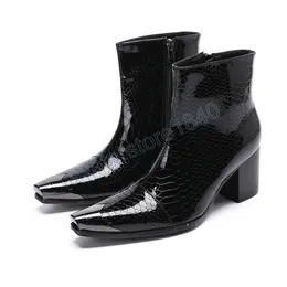 Botas de tornozelo ocidental de couro genu￭no Men tapas de fivela de z￭per de z￭per superior cal￧ados pretos, botas b￡sicas