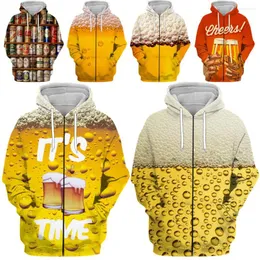 Men's Hoodies HOXIXIB Autumn Camping Men Hoody 3D Print Drink Beer Zipper Women Yellow Sweatshirt Harajuku Hooded Oktoberfest Zip Coat