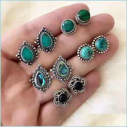 Stud Stud Modyle 5Sets/Lot Bohemia Sier Earrings Set For Woman Crystal Fashion Flower Wedding Jewelry Drop Delivery Dhrgx