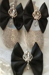 Bling Crown Jewelry Rhinestone Black Big Bow Personalized Nome bambino Keepsake 1 ° compleanno Scarpe per bambini con fascia LJ2012147868556