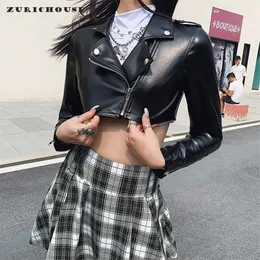 Женская кожаная искусственная Zurichouse Slim Topped Jacket Женская уличная одежда с длинным рукавом молния черная мотоциклетные куртки Tops Tops 221111