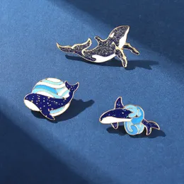 Animais marinhos Pinos de esmalte azul Brechos de tubar￣o -bala de lapela pino de lapela Cartoon Ocean Organism Men Mulheres J￳ias Presente para Crian￧a