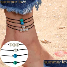 Kostki ręcznie robione turkusowe kamienne koraliki kostki perłowe wosk bransoletka czarna sznur Bracelety dla mężczyzn kobiety letnie biżuteria na plażę prezenty Dhysh