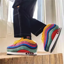 Överdimensionerade sneaker tofflor för män plysch mysiga designer skor kvinnliga hem femmes chaussures scarpe da donna zapatillas casa