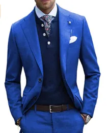 Fashionabla Royal Blue Groom Tuxedos Men Wedding Dress Notch Lapel Men Blazer Prom Dinner/Darty Suit