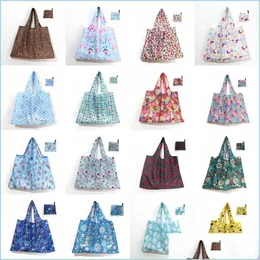 Storage Bags Foldable Shop Bag Thick Large Tote Eco Reusable Waterproof Oxford Cloth Fruit Grocery Pouch Floral Pattern Drop Deliver Dh0Lc
