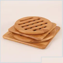 Paspaslar bambu ısıya dayanıklı bardaklar yuvarlak kare coaster kupa tava saucer mat mutfak yemek pişirme izleme ped damla teslimat ev g dhcme