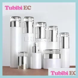 زجاجات التخزين الجرار 5pcs/الكثير من اللؤلؤة الزجاج الأبيض Sier Er Lotion Lotion Pump Bottles Cream Cream Jars Highgrade Cosmetic Packaging Co DHDL5