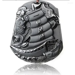 Pendant Necklaces Natural Obsidian Pure Hand Carved Smooth Sailing Necklace Fashion Women Men's Amulet Lucky Jewelry Pendants Free Beads