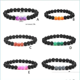 Charm-Armbänder Mode Verwitterung Colorf Achat 8 mm schwarze Lavasteinperlen Armband ätherisches Öl pro Diffusor Armbänder Yoga Jewelr Dhtmc