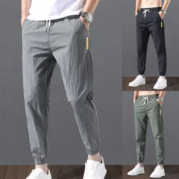 Männer Hosen Eis Seide Casual Sport Sommer Dünne Kordelzug Elastische Taille Neun Punkte Quick Dry Trendy Slim Hosen Männer 221111