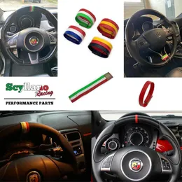 Steering Wheel Covers Red Leather Top Centre Marker Cover Italy Flag Tricolore With Sticker For Abarth 500 595 695 Spider 124