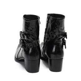 Handmade Black Genuine Leather Boots Men High Heels Italian Style