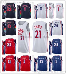 2022-23 Maglie bianche City Basketball Joel Embiid 21 James Harden 1 Tyrese Maxey 0 Matisse Thybulle 22 Dichiarazione RED Blue Edition Men Domenne Giovane