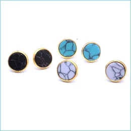 Stud Fashion Gold Imitated White Turquoise Kallaite Harts Stone Charms Stud Geometric Earrings Jewelry for Women Drop Delivery DHX8Y