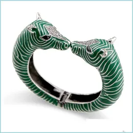 Bangle Bangle Design unico Dichiarazione Bracciale vintage grosso di grandi dimensioni Zebra Argento antico placcato con smalto per donna Drop Deliv Dhbcg