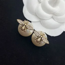 Stud European and American trend 925 silver needle bee diamond pearl earrings temperament ladies fashion brand jewelry gift 221111