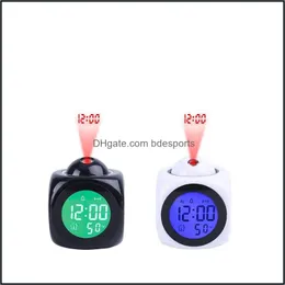 Desk Table Clocks Projection Alarm Clock With Led Lamp Digital Voice Talking Function Wall Ceiling Sn Temperature Display 678 V2 D Dhn7J