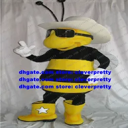Mascote bonito traje amarelo preto abelha abelha vespa vespa bumble vespid adulto thin tentáculos grandes chapéu redondo branco No.8162 fs