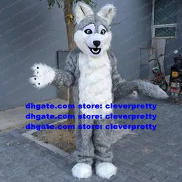 Langes Fell Pelziges graues Wolf-Maskottchen-Kostüm Husky-Hund-Fursuit-Erwachsen-Cartoon-Outfit Große Familienversammlung Showtime Bühnen-Requisiten zx397