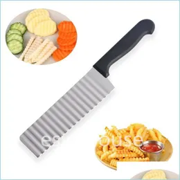 Utensili per frutta e verdura Affettatrice per patatine fritte in acciaio inossidabile Utensili per frutta e verdura per pasta Crinkle Wavy French Fry Cutter Chopper Drop D Dhlyj