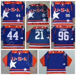 Men Vintage Movie USA Ice Hockey''nHl''Jersey 21 Dean Portman 44 Fulton Reed 96 Charlie Conway Jerseys Blue Home All Stitched Top Quality