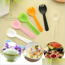 Falhe de talheres descartáveis ​​50pcs/conjunto de talheres de plástico descartáveis ​​Forks para salada de sorvete de bolo Salada de fruta Sopa de chá de café Dhhlu