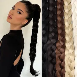 Синтетические 34-дюймовые длинные плетеные волосы для женщин, черный коричневый хвост с веревкой, высокотемпературное волокно 221111