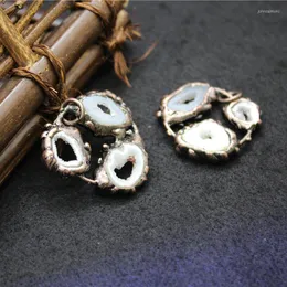 Pendant Necklaces Antique Copper Natural Agates Stone Raw Mineral Quartz Geode Agat Crystal Slice Suspension For Women Men Fashion Jewelry