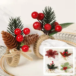 Christmas Decorations Creative Personality Berry Napkin Ring The Toast Button Western Buckle Pine Cones Meal 2022