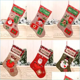 Weihnachtsdekorationen Weihnachten Sackleinenstrumpf Weihnachtsmann Snowman Hirsch Briefe gedruckte Baumhänge -Socken Kinder Geschenke Süßigkeiten Drop Lieferung DHKBT